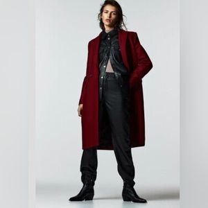 Zara Burgundy Red Wool Double Breasted Coat